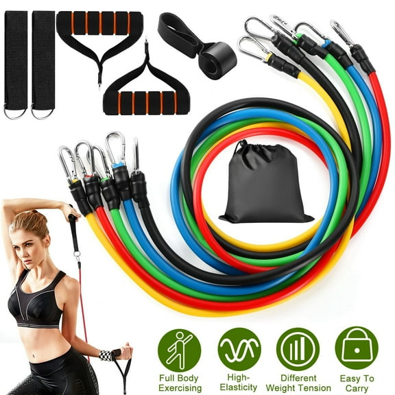 Resistance Bands Exercise Bands Workout Bands, 11Pcs Resistance Bands- Up to 100lb Indoor and Outdoor Bands with Door Anchor and Handles for Strength, Slim, Yoga, Home Gym Equipment