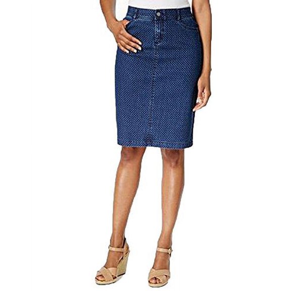 Charter Club Polka Dot Denim Pencil Skirt Womens 4 Blue skirt MSRP $54