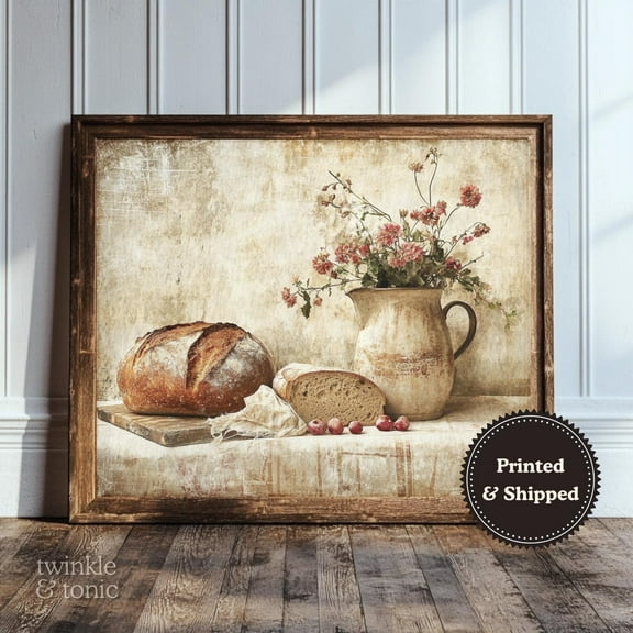 Country Kitchen Wall Art Vintage Floral Still Life Poster Rustic Sourdough Print UNFRAMED Poster, 8x12