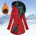 thumbnail image 4 of Quealent Quilted Jackets for Women Long Thicken Puffer Jacket Fleece Lined Winter Coats Hooded coat with Zip Pockets Red for Size L, 4 of 7