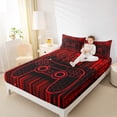 thumbnail image 4 of Feelyou Chic Game Console Bed Sheets for Kids, Cartoon Gamepad Lover King Sheets, Fashion Red Square Abstract Sheet Set, Luxury Bedroom Decor, 4 Pieces, 4 of 7