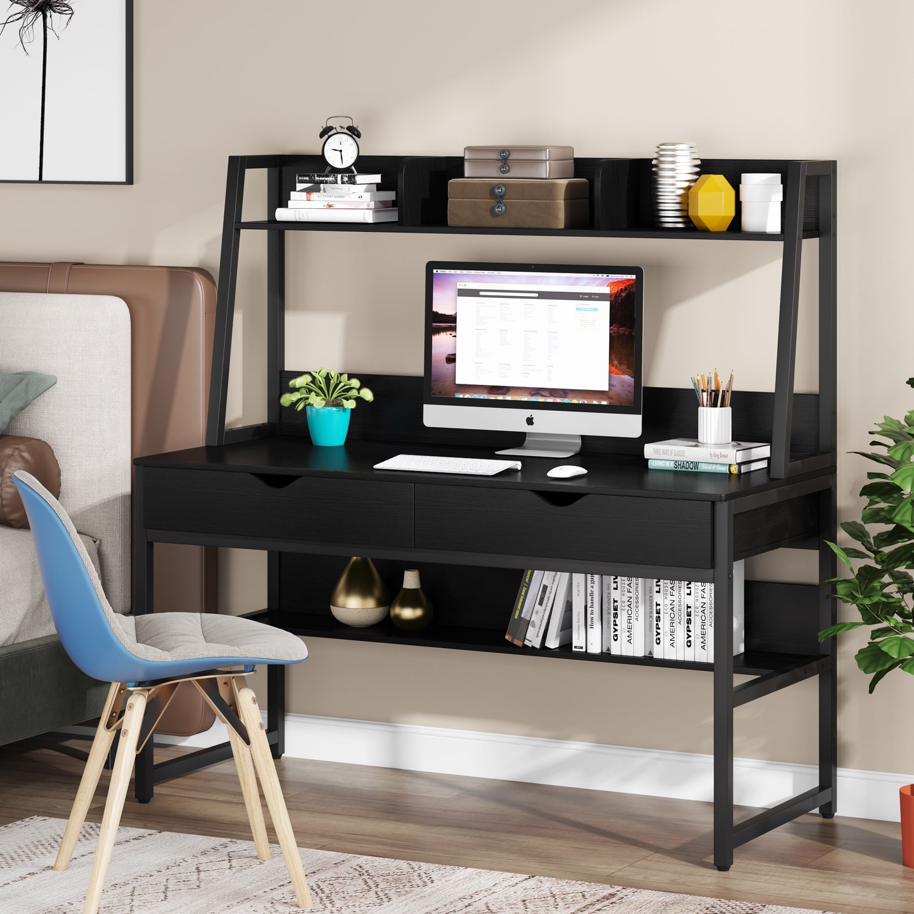 Tribesigns Computer Desk with 2 Drawers, 47 Inches Office Writing Desk