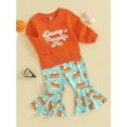 thumbnail image 3 of Liacowi Toddler Baby Girl Thanksgiving Clothes Letter Round Neck Long Sleeve Pullover Top Pie Pattern Flare Pants 6M 12M 18M 2T 3T 4T Kids Outfit, 3 of 8