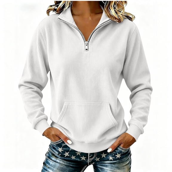 Admvng Womens Pullover Sweatshirt Half Zip Stand Collar Pocket Long Sleeve Loose Casual Lightweight Top