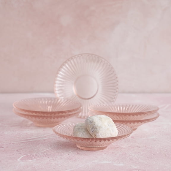 Pressed Pink Glass Small Plates - Set of 6