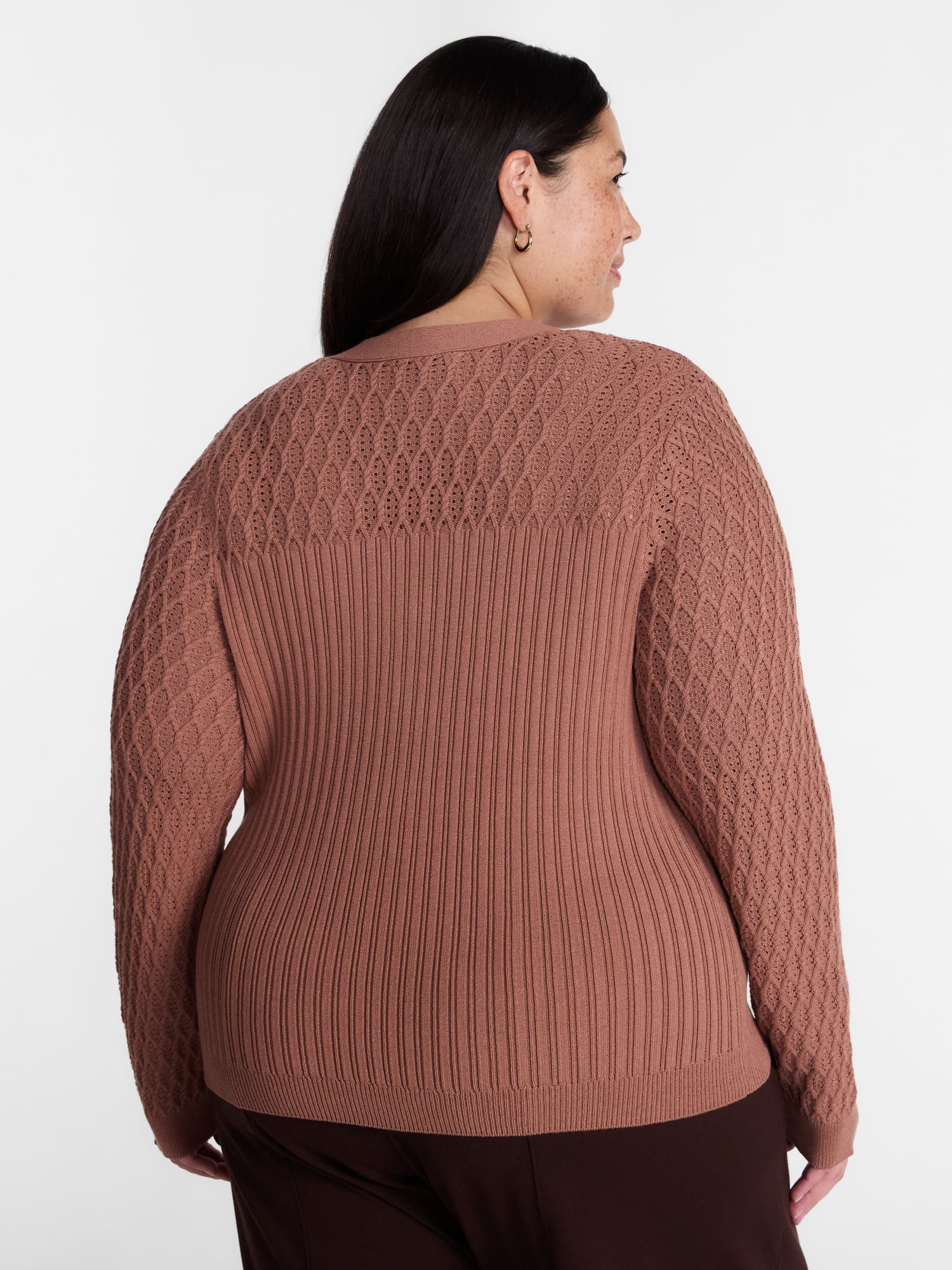 Terra & Sky Women’s Plus Ribbed Henley Sweater with Long Sleeves, Midweight, Sizes 0X-5X