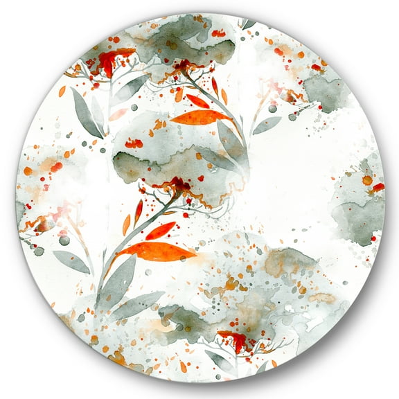 Designart 'Orange and Green Wildflowers I' Modern Circle Metal Wall Art 36x36 - Disc of 36