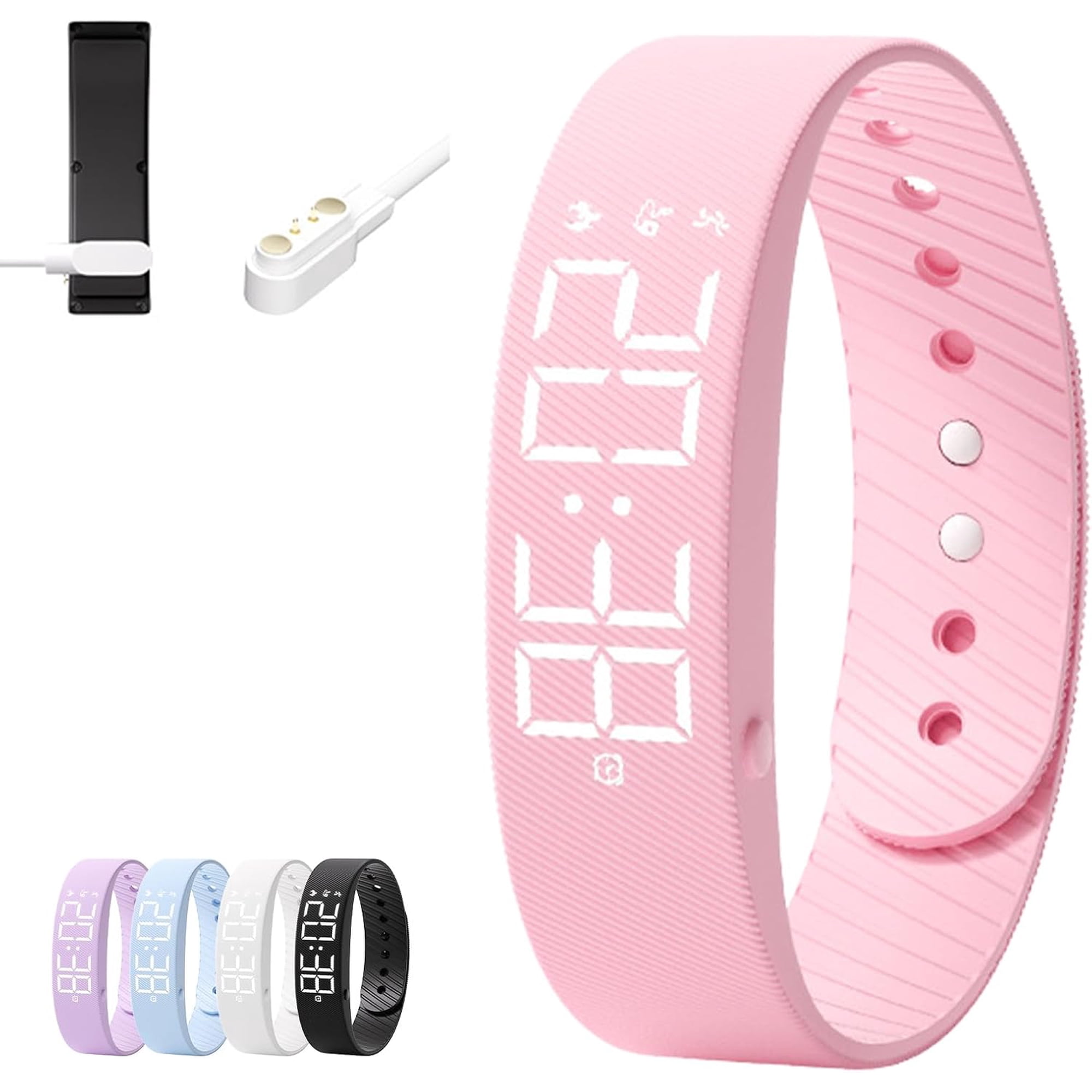 Upgraded Rise Alarm Band, Waterproof Original Rise Alarm Band for Deep Sleeper, Magnetic Charging Smart Wake-Up Wristband with Silent Vibration, Step Counter&Timer, Adjustable Comfortable Fit (Pink)