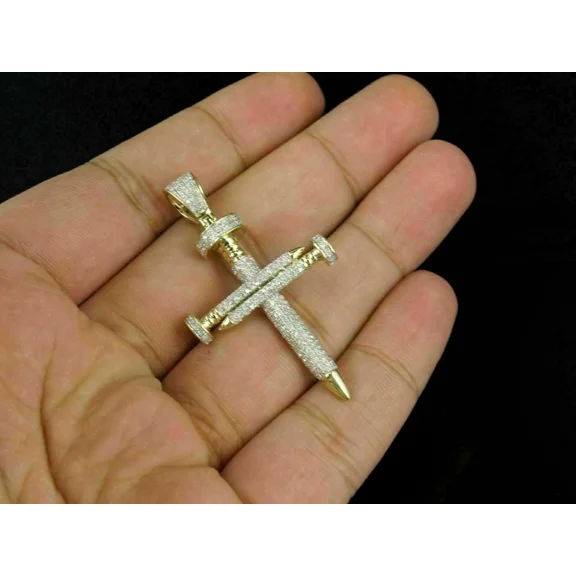 3Ct Round Lab Created Diamond Mens Cross Pendant 14K Yellow Gold Plated Silver