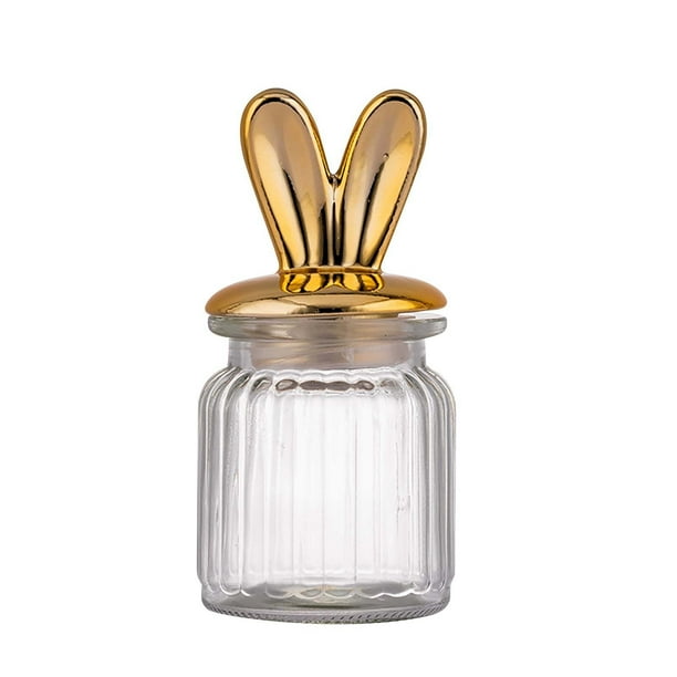 Frascos de vidrio para Pascua, frascos sellados para alimentos con tapa de aleación con forma de oreja de conejo, frasco transparente con forma de conejo para dulces de chocolate, regalo
