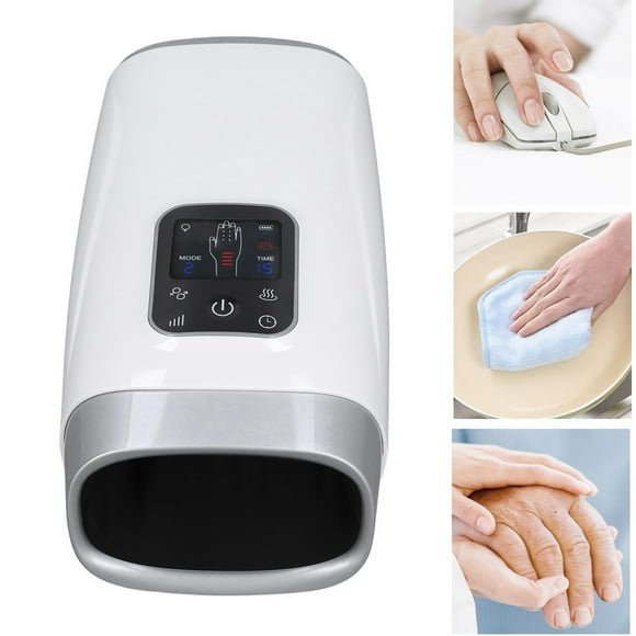 LCD Display Hand Massager, 4 Strength Levels Electric Finger Massager with Heat and Compression for Carpal Tunnel Arthritis Neuropathy, Gifts for Women Men Mom Dad