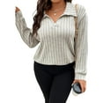 thumbnail image 3 of Gvmfive Womens Plus Size Long Sleeve Lapel Neck Solid Color Blouse Shirt, 3 of 5