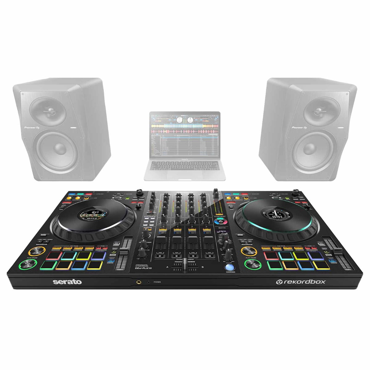 Pioneer DJ DDJ-FLX10 4-Channel DJ Controller with Cover & Headphones Package