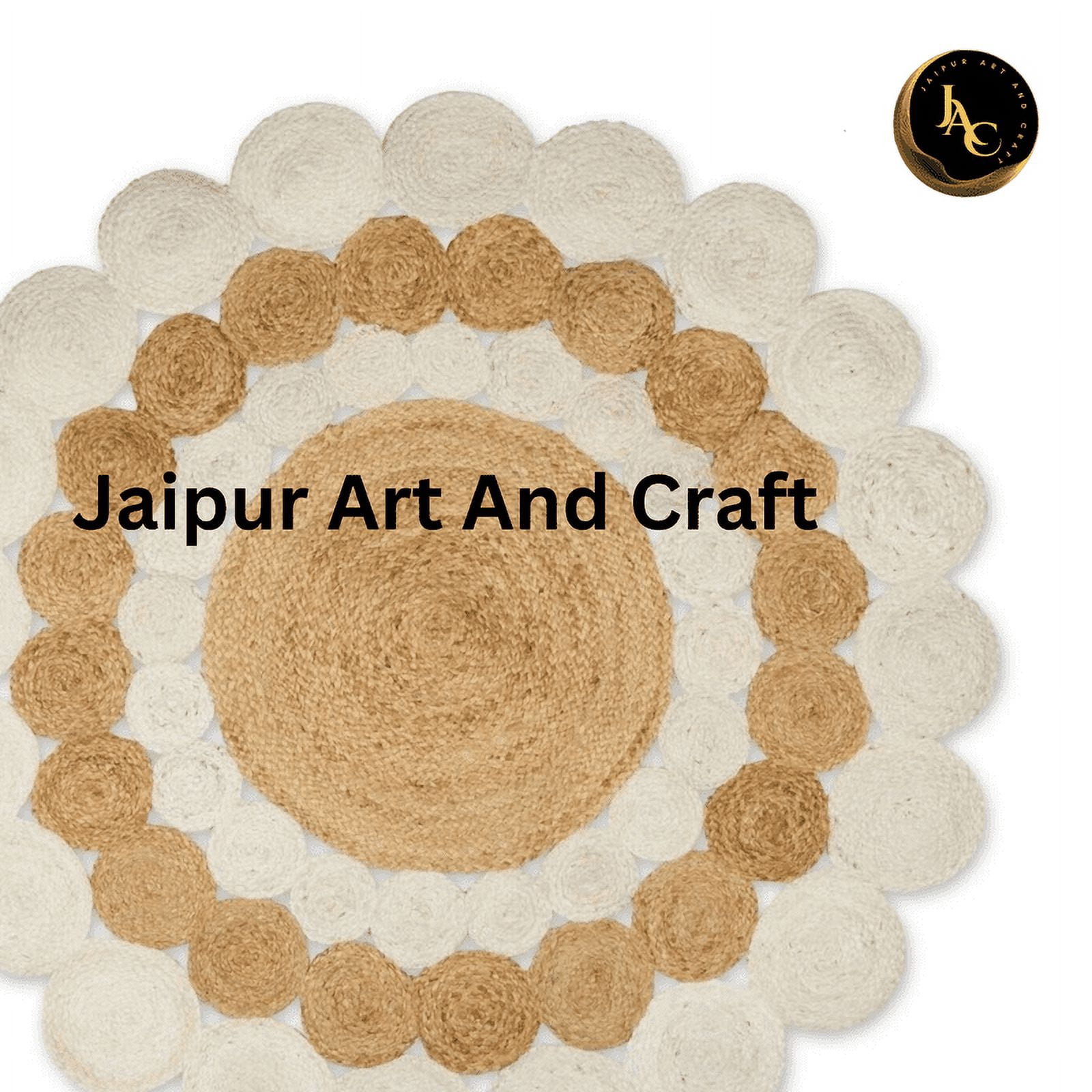 Jaipur Art And Craft Round Area Rug Natural Jute Hand Braided Multi Circle Design Brown, White Carpet (9x9 Sq Ft)