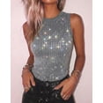thumbnail image 3 of ChicMe Rhinestone Tank Tops For Women Solid Color Ribbed Crew Neck Sleeveless Basic Vest Slim Fit Party Y2K Womens Sparkly Top Gray-L, 3 of 9
