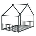 thumbnail image 5 of PORKISS Twin Size Floor Bed Frame, Metal House Bed Featuring Roof, Modern Platform Bed with Metal Frame, No Box Spring Needed, Freestanding Montessori Bed for Kids, Black, 5 of 9