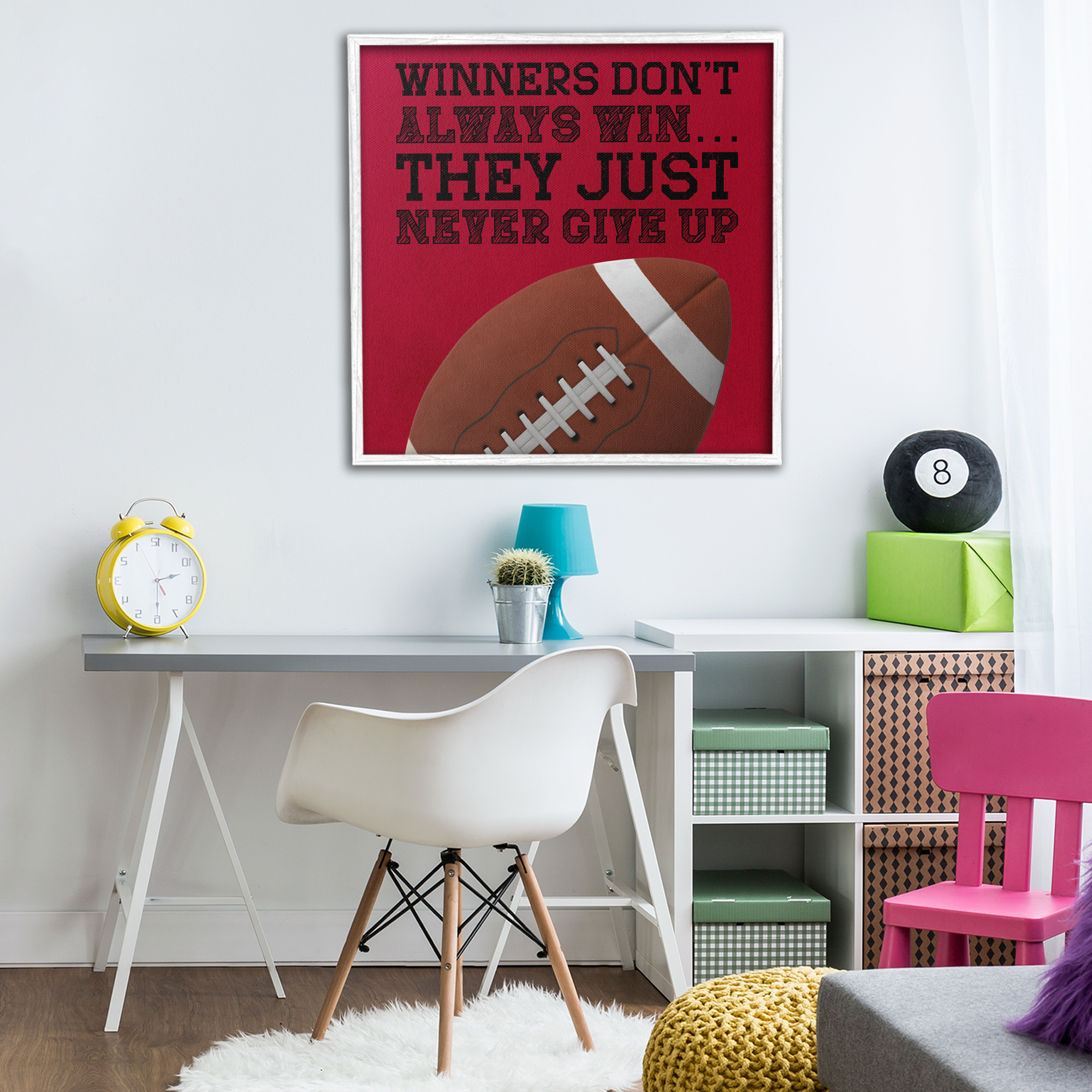 Winners Never Give Up White Framed Giclee Art, design by Marcus Prime