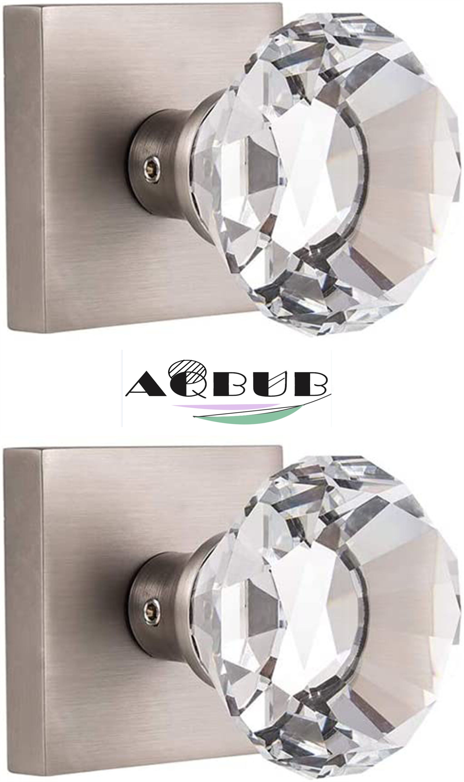2piece double analog Brushed Nickel door handle, diamond glass crystal