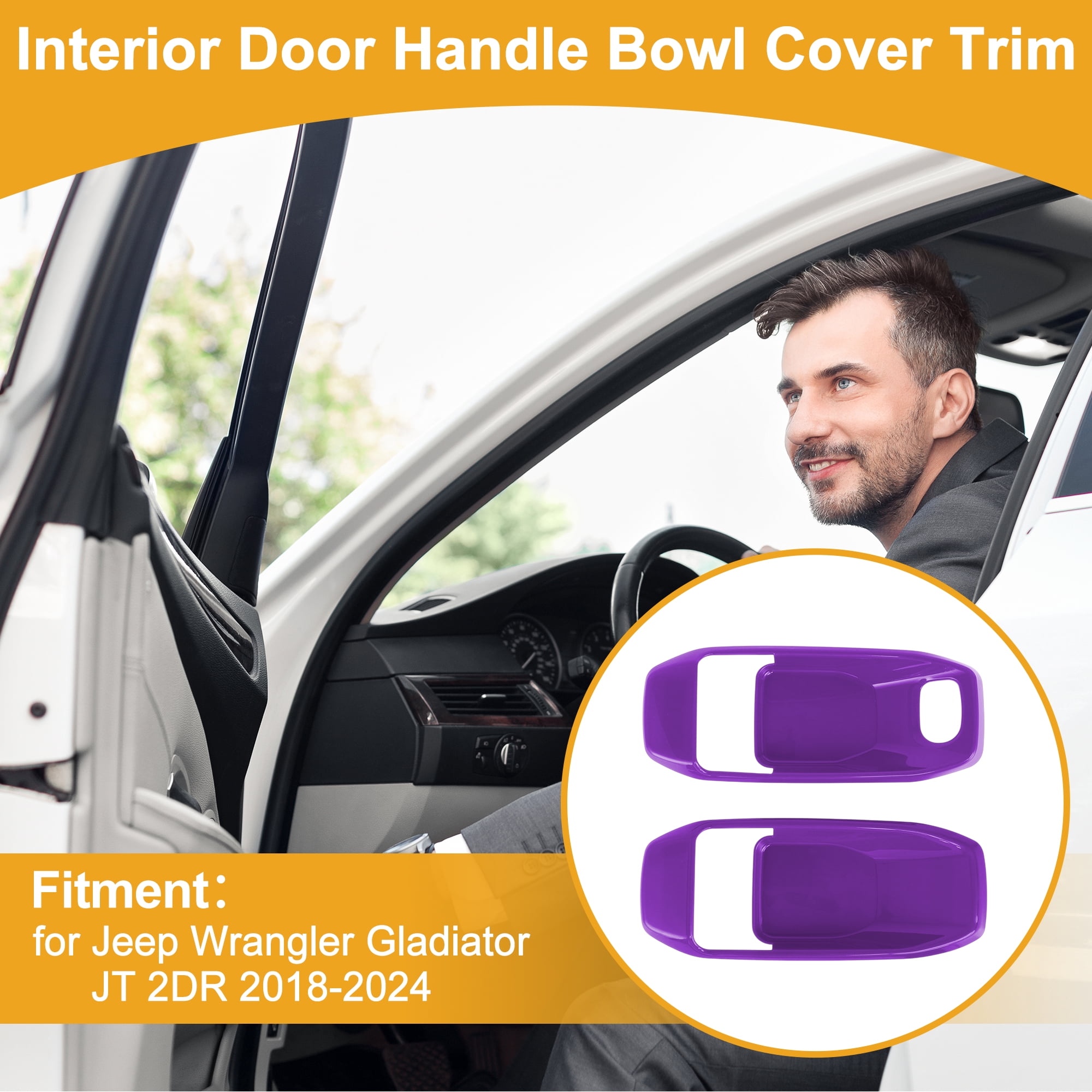 Interior Door Handle Bowl Cover Trim for Jeep Wrangler Gladiator JT 2DR 2018-2024 Inner Door Handle Decoration Frame Trim Purple ABS 2 Pcs