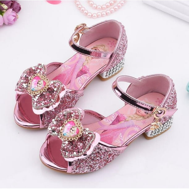 Sandalias de Disney para niñas, zapatos de princesa Elsa Frozen 2, zapatos de cristal para niñas pequeñas, zapatos de tacón alto para niños, zapatos de princesa para pasarela, 30 plantillas de 19,6 CM Gao Jinjia LED