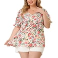 thumbnail image 2 of Women's Plus Size Blouse V Neck Ruffle Sleeve Floral Top White 4X, 2 of 7