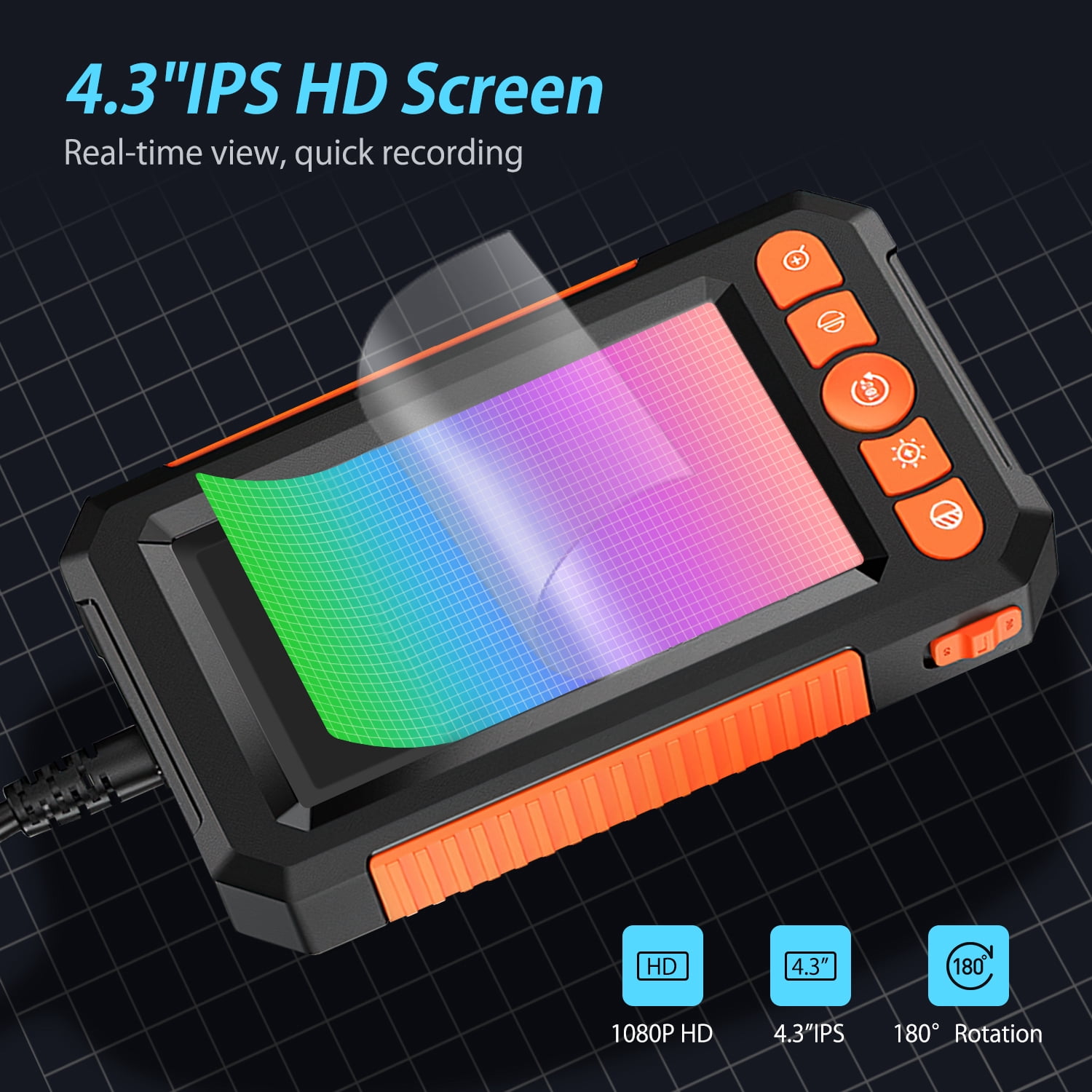 Dual Lens Industrial Endoscope Camera,1080P Digital Borescope Inspection Camera, 8mm IP67 Waterproof Camera, Sewer Camera with 4.3" LCD Screen,8 LED Lights,16.5FT Semi-Rigid Cable Tools for Men,Sewer