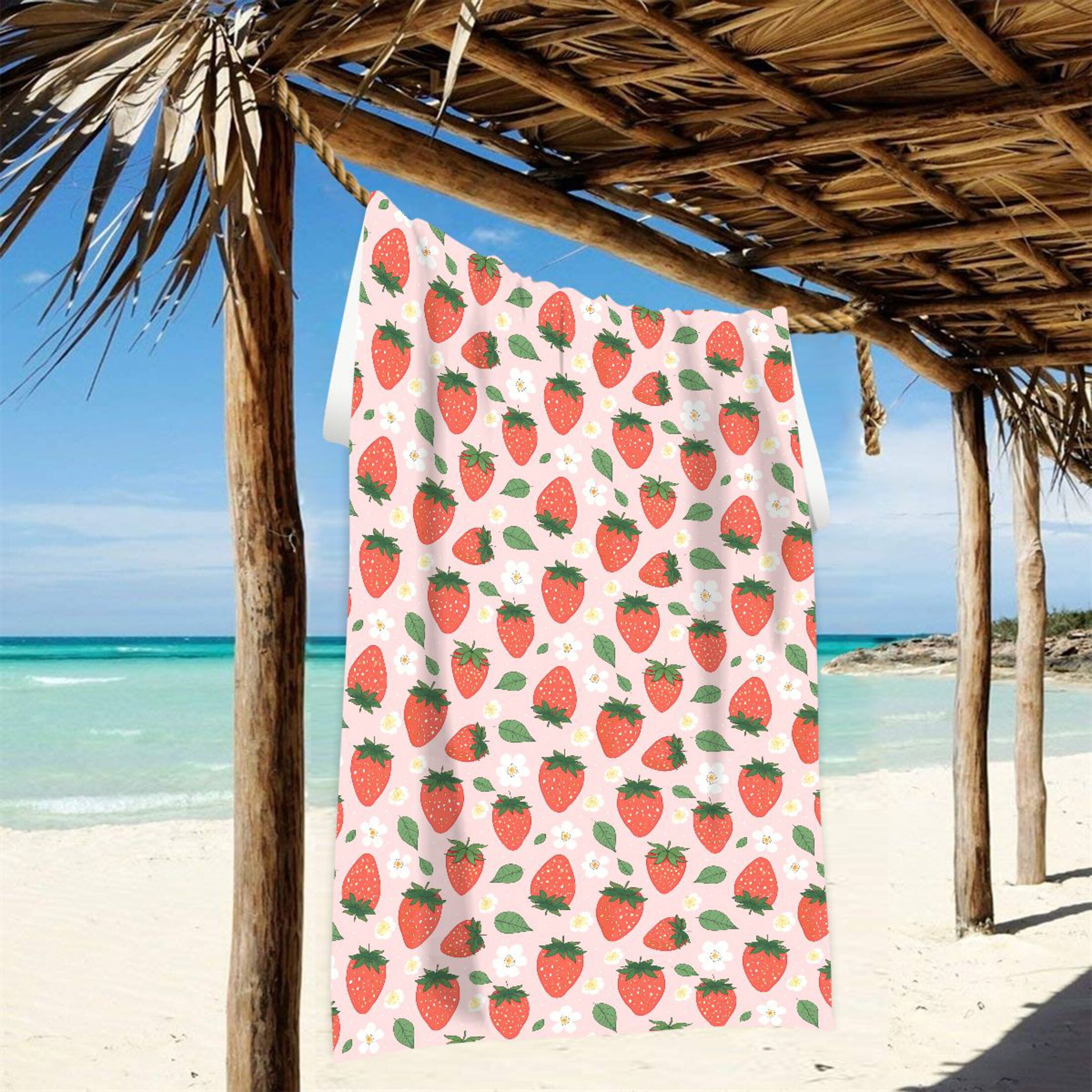 Oversized Beach Towel Extra Large Absorbent Microfiber Bath Towels Soft Quick Drying Strawberry Leaves Fower 74"x37"