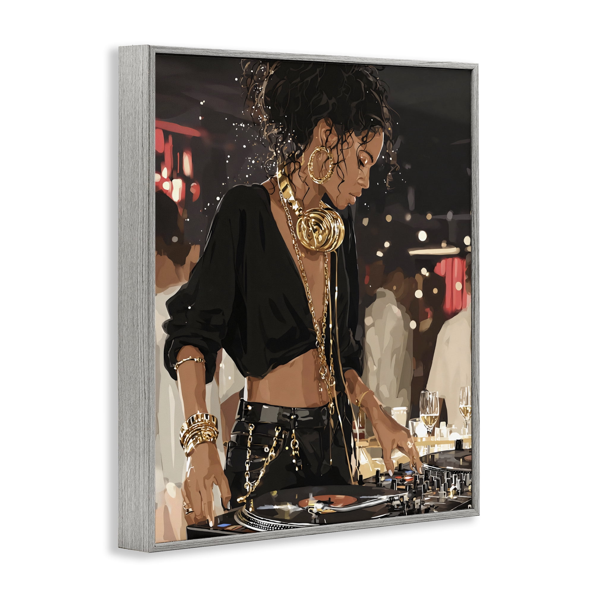 Stupell Industries Touches Of Gold DJ Gray Framed Giclee Art, design by Franklyn Gregory