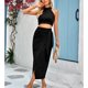 thumbnail image 3 of Crop Top vestido sin mangas elegante asimétrico casual slit Halter Masajeadores de cuello mujeres dos piezas trajes para viajes calle negro S, 3 of 6