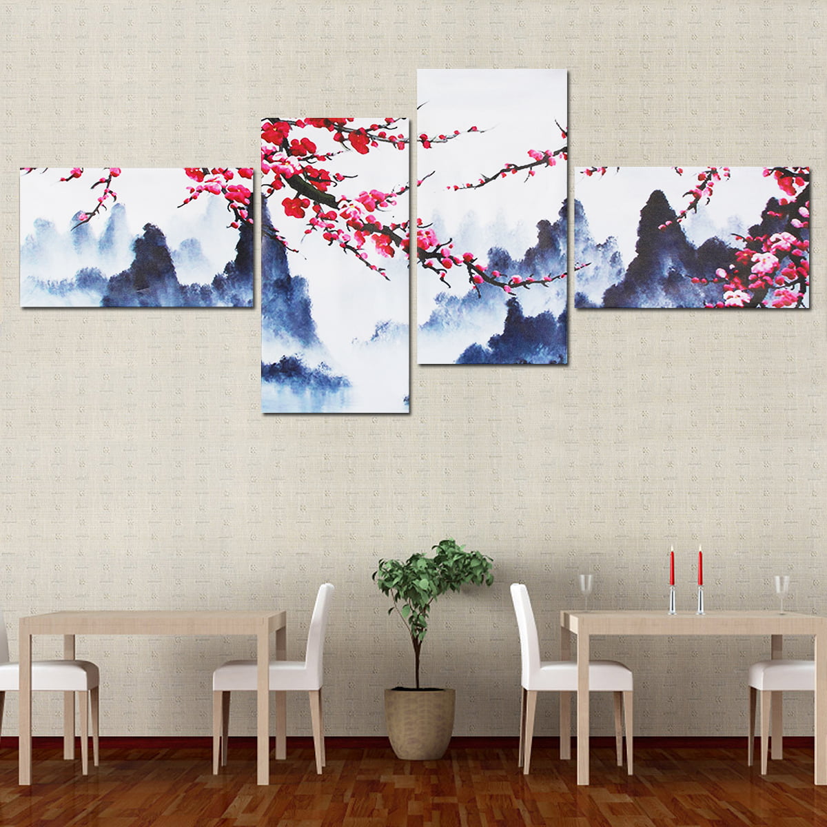 Cherry Blossom Tree in Forest 5 Pcs Canvas Wall Artwork Home Decorating Poster