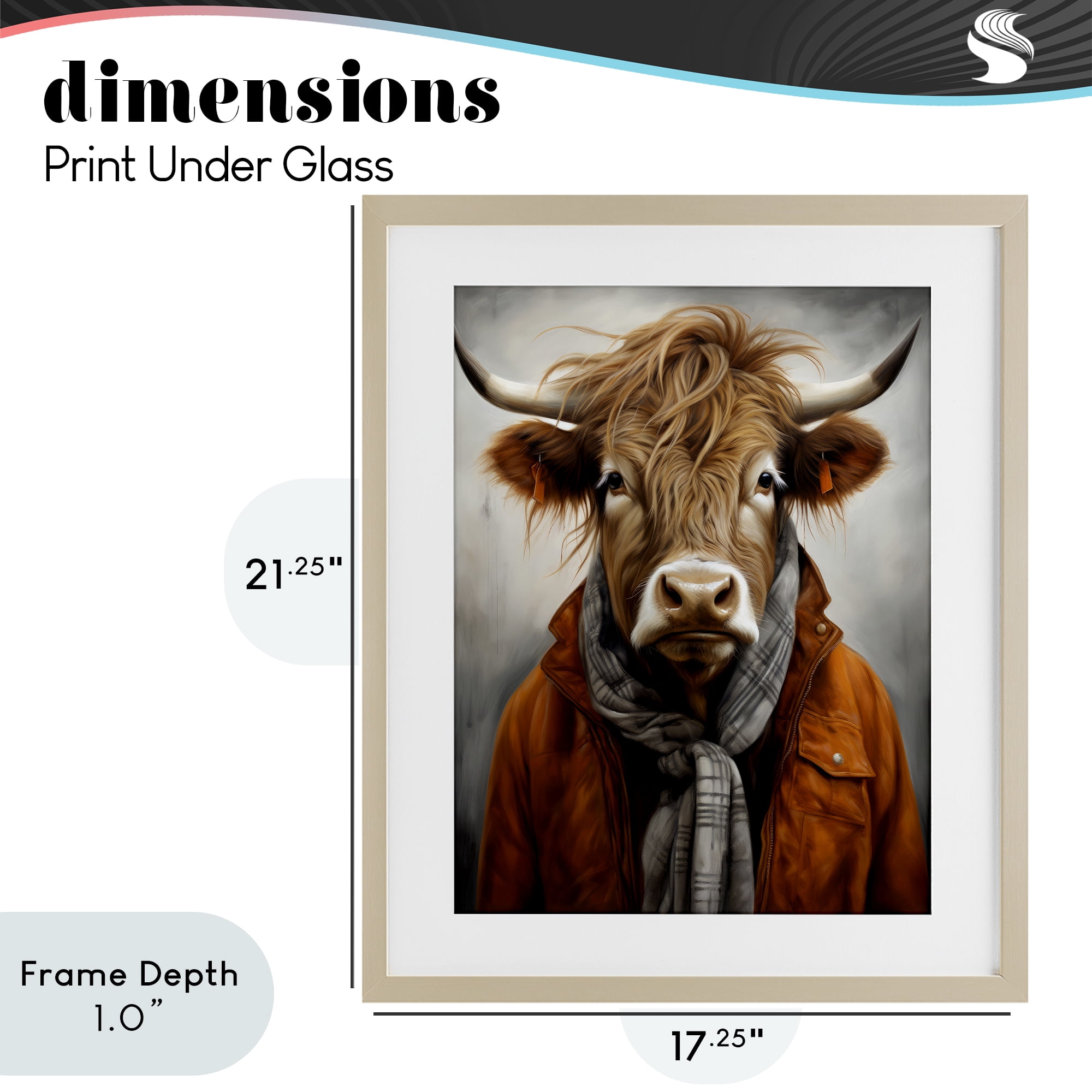Stupell Industries Buster Bull Horn Portrait Birch Framed Print Under Glass, design by Ray Powers