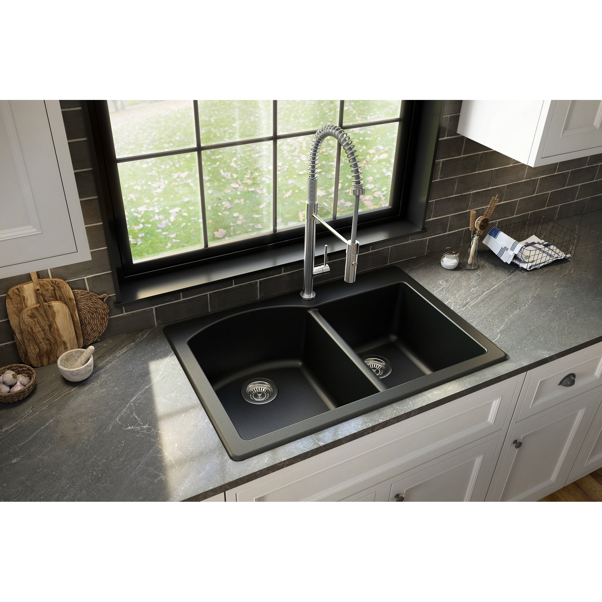 Karran QT-610 Drop-In Quartz Composite 33 in. 1-Hole 60/40 Double Bowl Kitchen Sink in Bisque