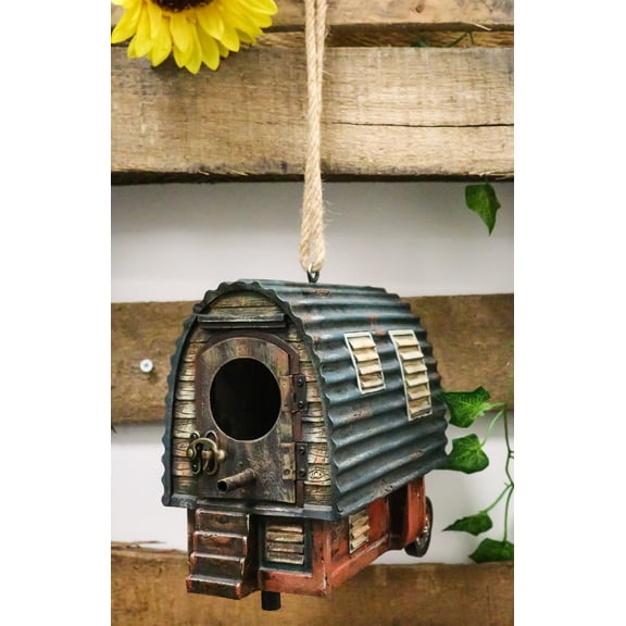 Rustic Western Country Camper Trailer Cabin Birdhouse Tree Hanging Bird Feeder