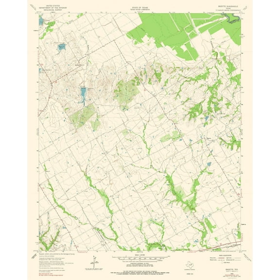 Topographical Map - Bazette Texas Quad - USGS 1962 - 23 x 28.58 - Vintage Wall Art