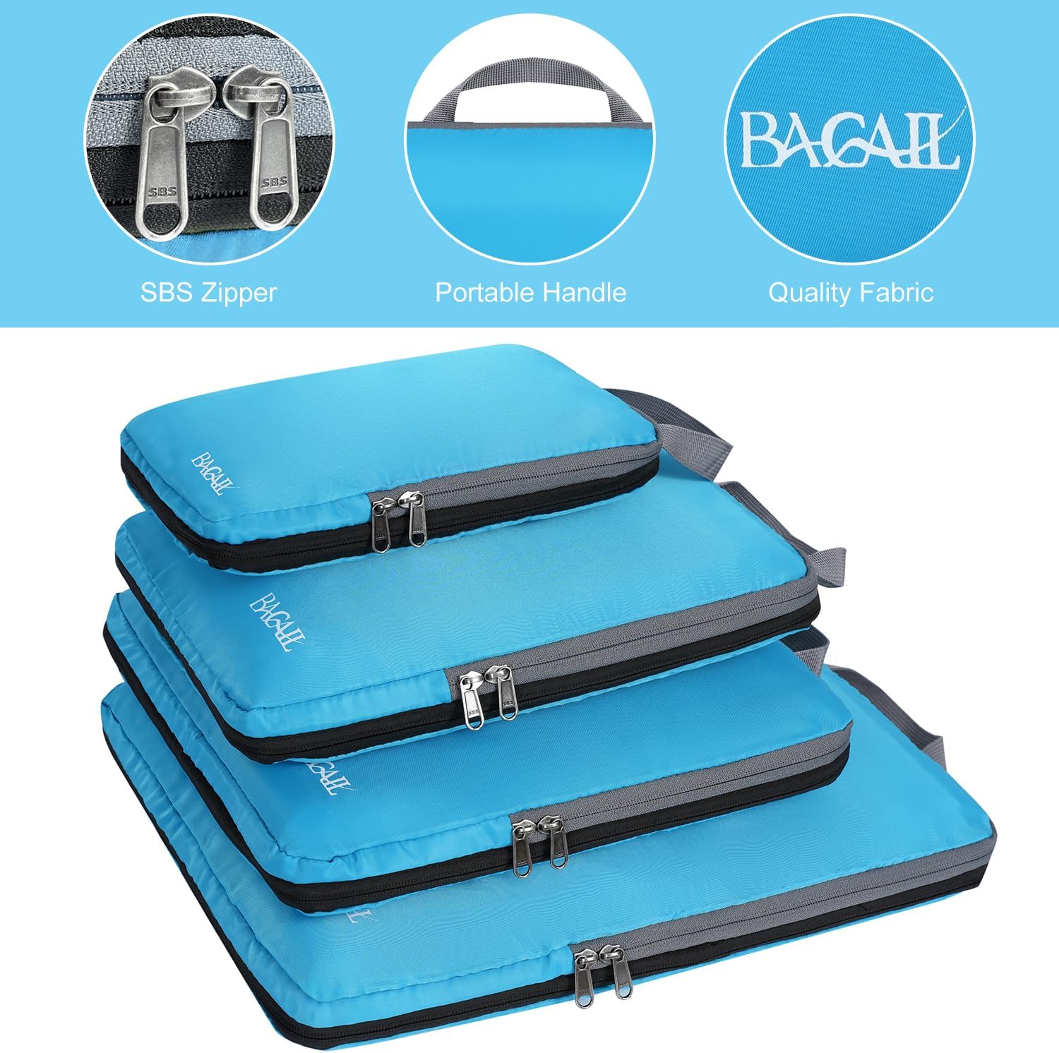 4 Set/6 Set/8 Set Compression Packing Cubes Travel Accessories Expandable Packing Organizers (Square Mesh, 05-Beige)