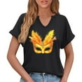 thumbnail image 5 of Ounisa Women Mardi Gras Sweatshirts Carnival Sweatshirt Funny Mask Graphic Short Sleeve Shirt Fat Tuesday Pullover Top, 5 of 6