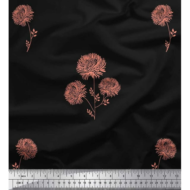Soimoi Polyester Crepe Fabric Wild Flower Printed Fabric 1 Yard 42 Inch Wide
