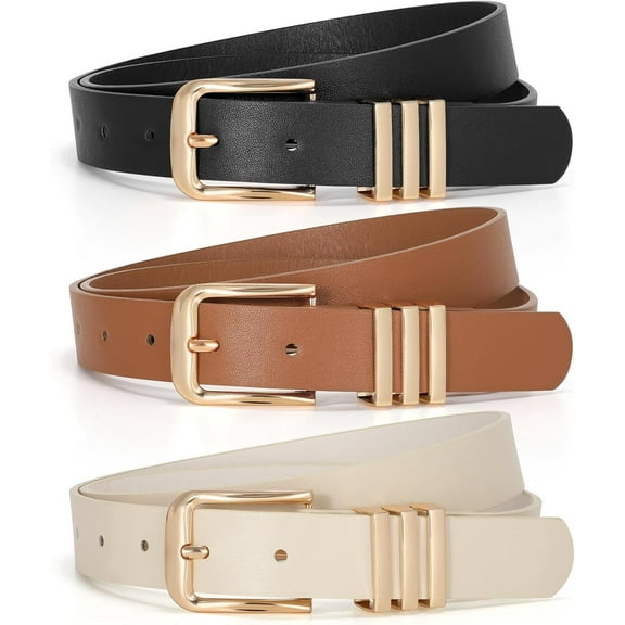 Women's Leather Belts Plus Size Fashion Ladies Waist Belt for Jeans Pants Dress with Metal Gold Buckle