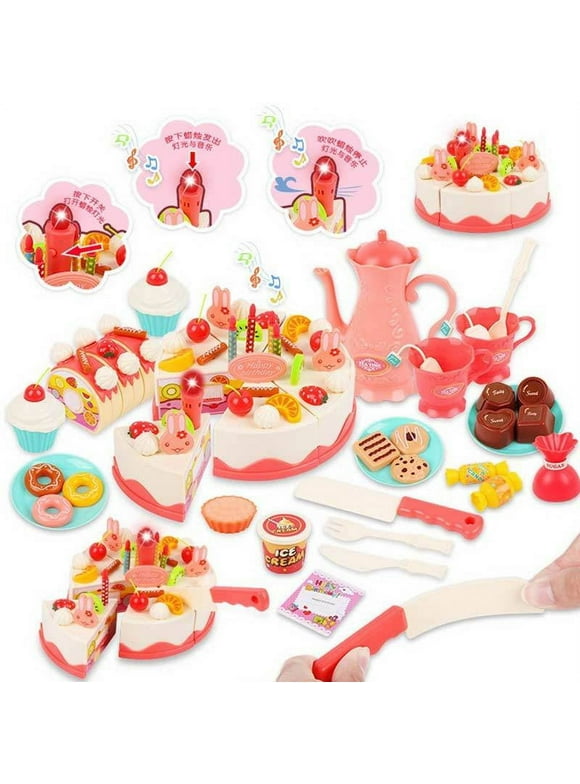 Mundo Toys Cake Pink Birthday Play 82 Pcs Play Food Set Kitchen Toy for Girls +3 Years