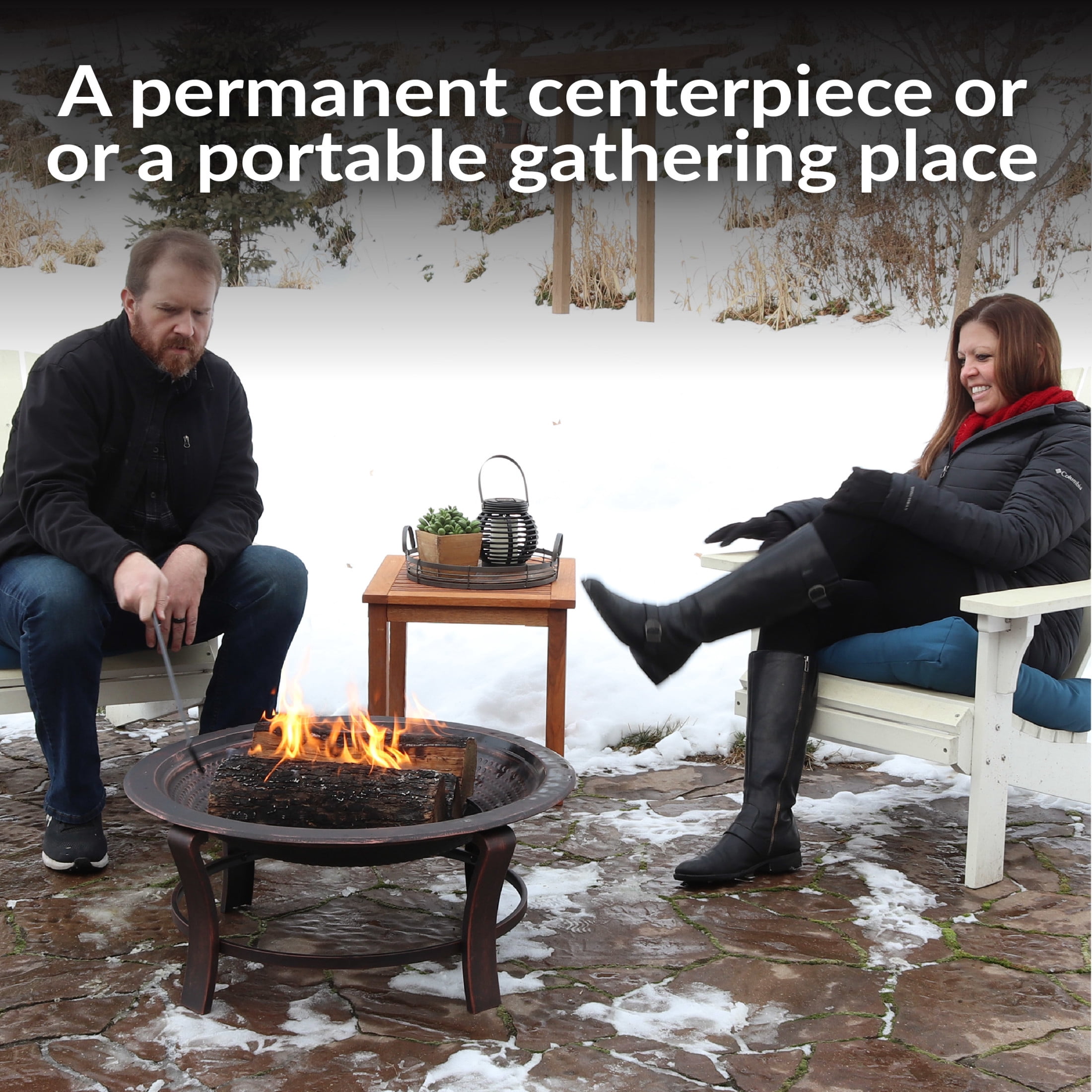 Sunnydaze 29" Round Wood-Burning Bronze Finish Steel Elevated Fire Pit Bowl with Stand