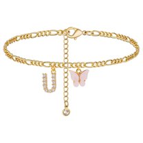 Personalized Initial Anklet Gold Plated Letter Charm with Butterfly Design for Women Girls