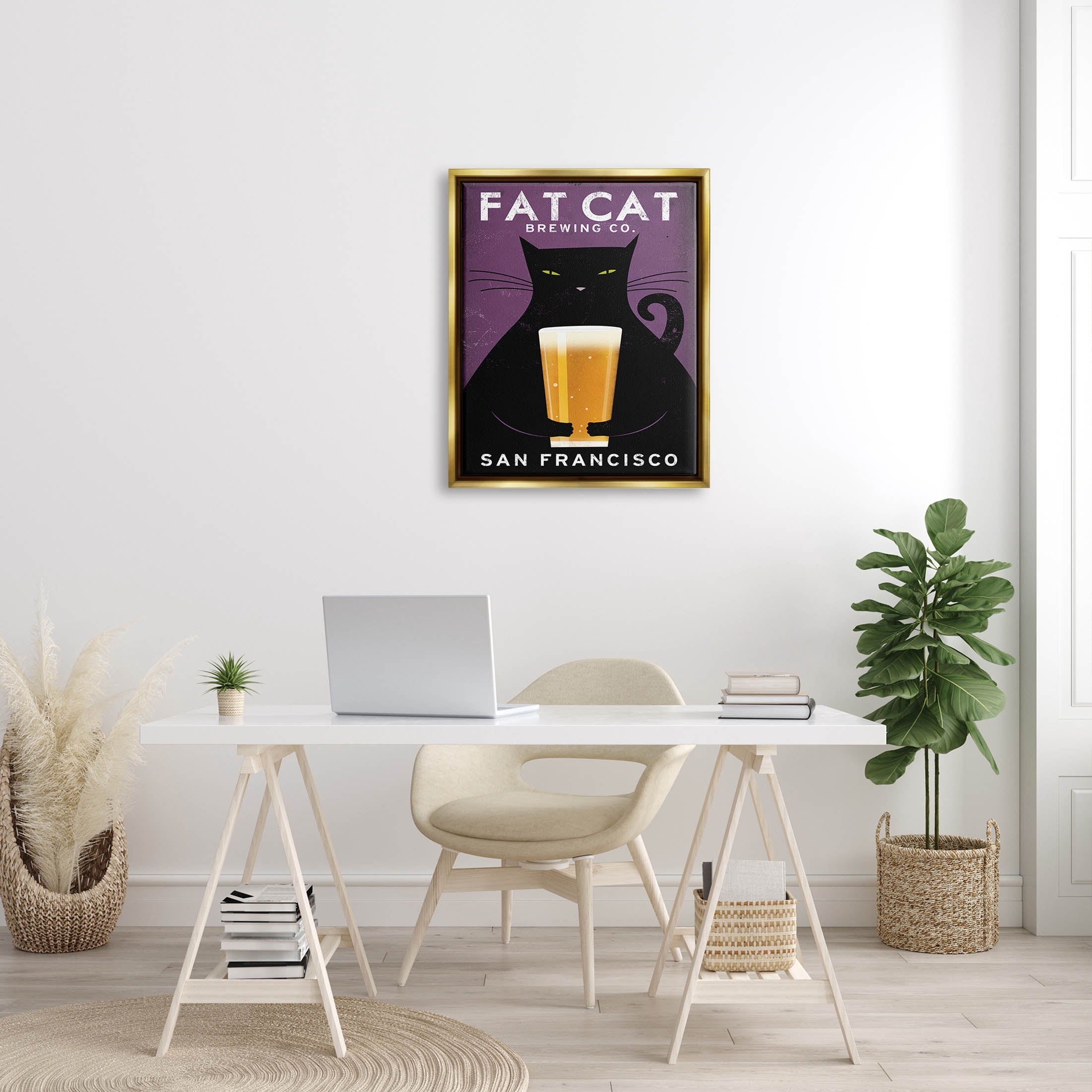 Stupell Industries Fat Cat Brewing Vintage Typography Graphic Art Metallic Gold Floating Framed Canvas Print Wall Art, Design by Ryan Fowler