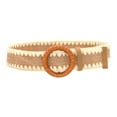 thumbnail image 2 of IQOGKRN Women Boho Scalloped Edge Woven Elastic Waist Belt Natural Rattan Round Ring Buckle Retro Stretch Decorative Waistband Casual Belt Beige One Size, 2 of 3