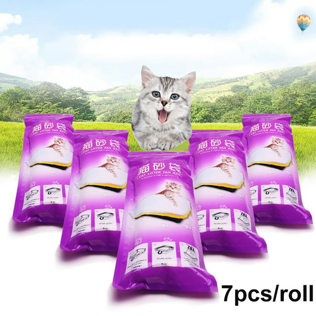 Flmtop 7Pcs/Roll Drawstring Thick Pet Cats Litter Pan Bag Liner Pouch Cleaning Supplies