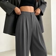 thumbnail image 4 of Business Office Slacks Dress Pants For Women Elegant High Rise Pleated Wide Leg Pant Ladies Button Closure Flowy Suit Pant Lightweight Straight Trousers, 4 of 6