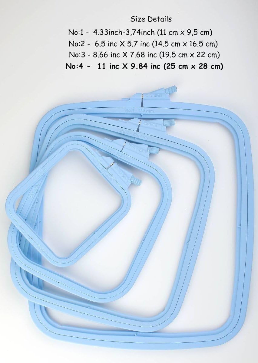 Nurge Blue Square Embroidery Hoops, 4 Pcs Set – ABS Plastic Frames for Cross Stitch, Sewing & Needlework, DIY Crafts (Multi-Size)