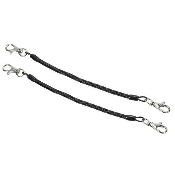 Uxcell 8" Plastic Retractable Coil Spiral Spring Keychain Lobster Clasp, Black 2 Pack