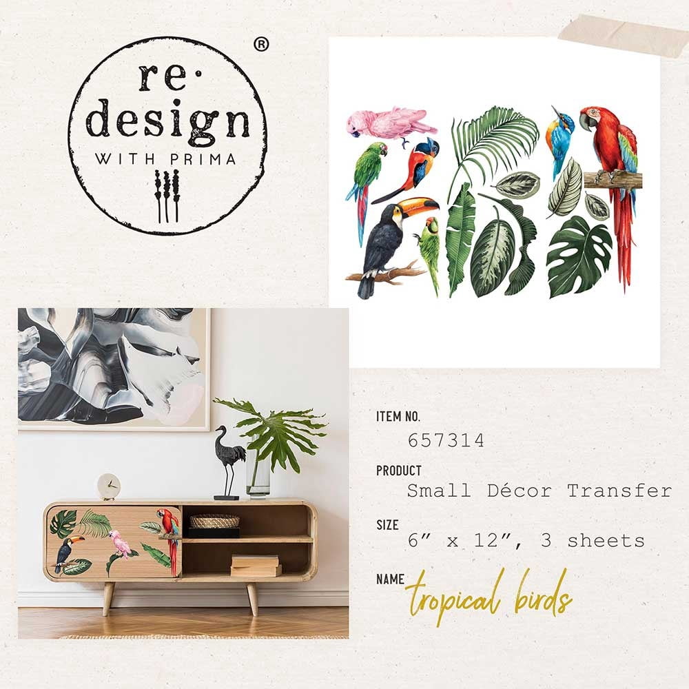 Prima Marketing Re-Design Decor Transfers 6"X12" 3/Sheets-Tropical Birds