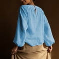 thumbnail image 6 of Juslio Women Crew Neck Ruched Tops Solid Color Comfortable Loose Light Blue Long Sleeve Shirts, 6 of 8