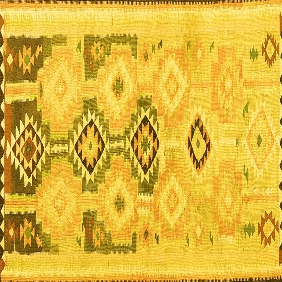 Ahgly Company Machine Washable Indoor Square Southwestern Yellow Country Area Rugs, 3' Square